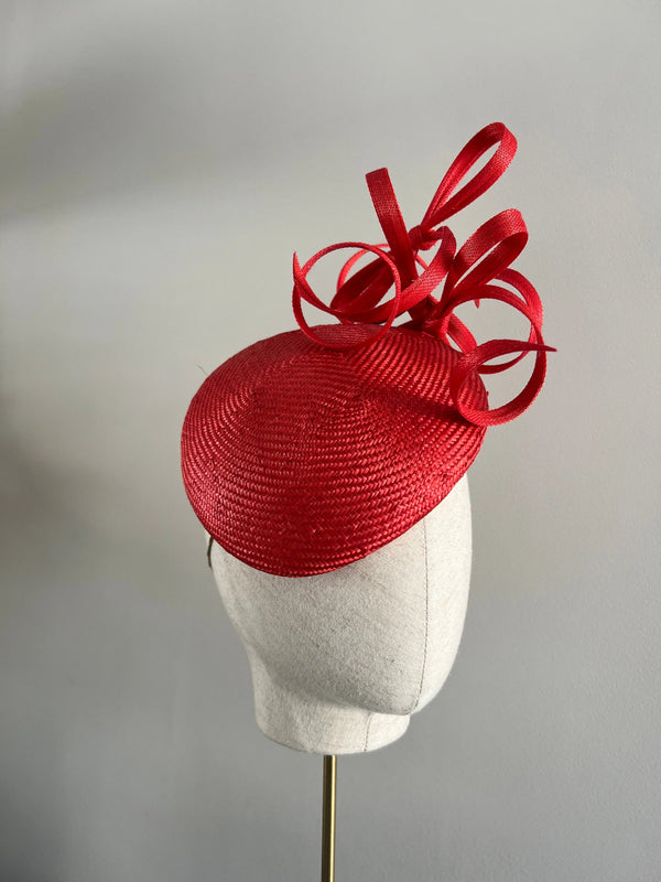 Red Cocktail Hat in Fine Straw with Buntal Jane Taylor London