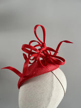 Red Cocktail Hat in Fine Straw with Buntal Jane Taylor London