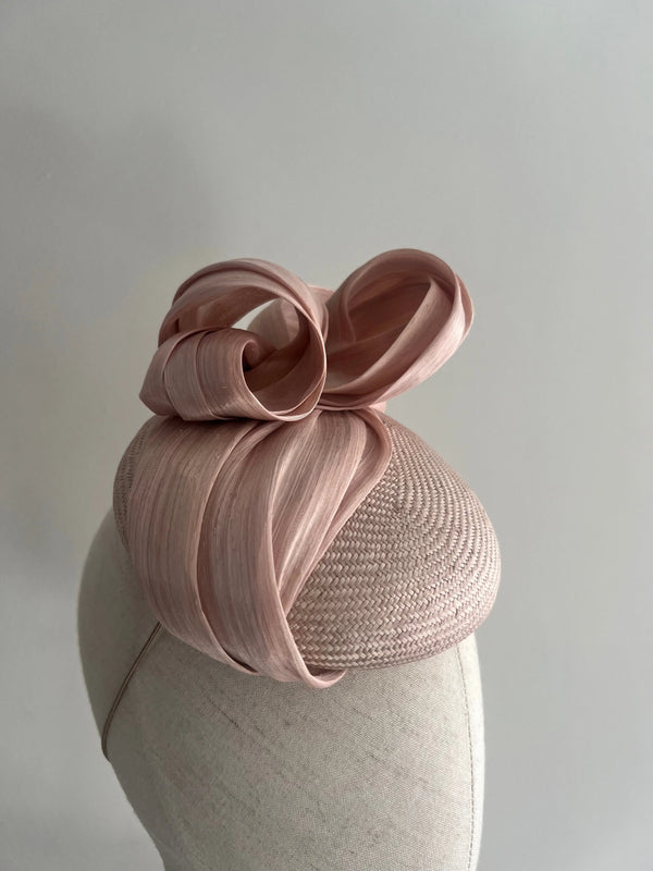Small Round Cocktail Hat with Silk Abaca - Nude Jane Taylor London