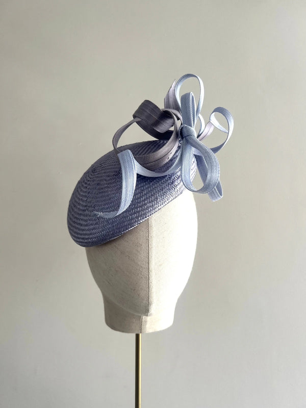 Tear Drop Cocktail Hat with Buntal Bows - Lilac Jane Taylor London