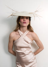 Artemise Hat with Feathers and Pearls in Ivory