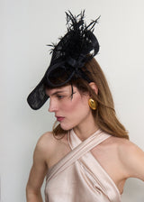 Aurora Hat in Sinamay with Goose Feathers in Black