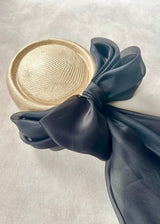 Roma Tailored Pillbox in Straw with Organza Bow in Natural