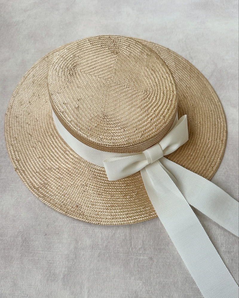 Children's Boater in Straw with Bow