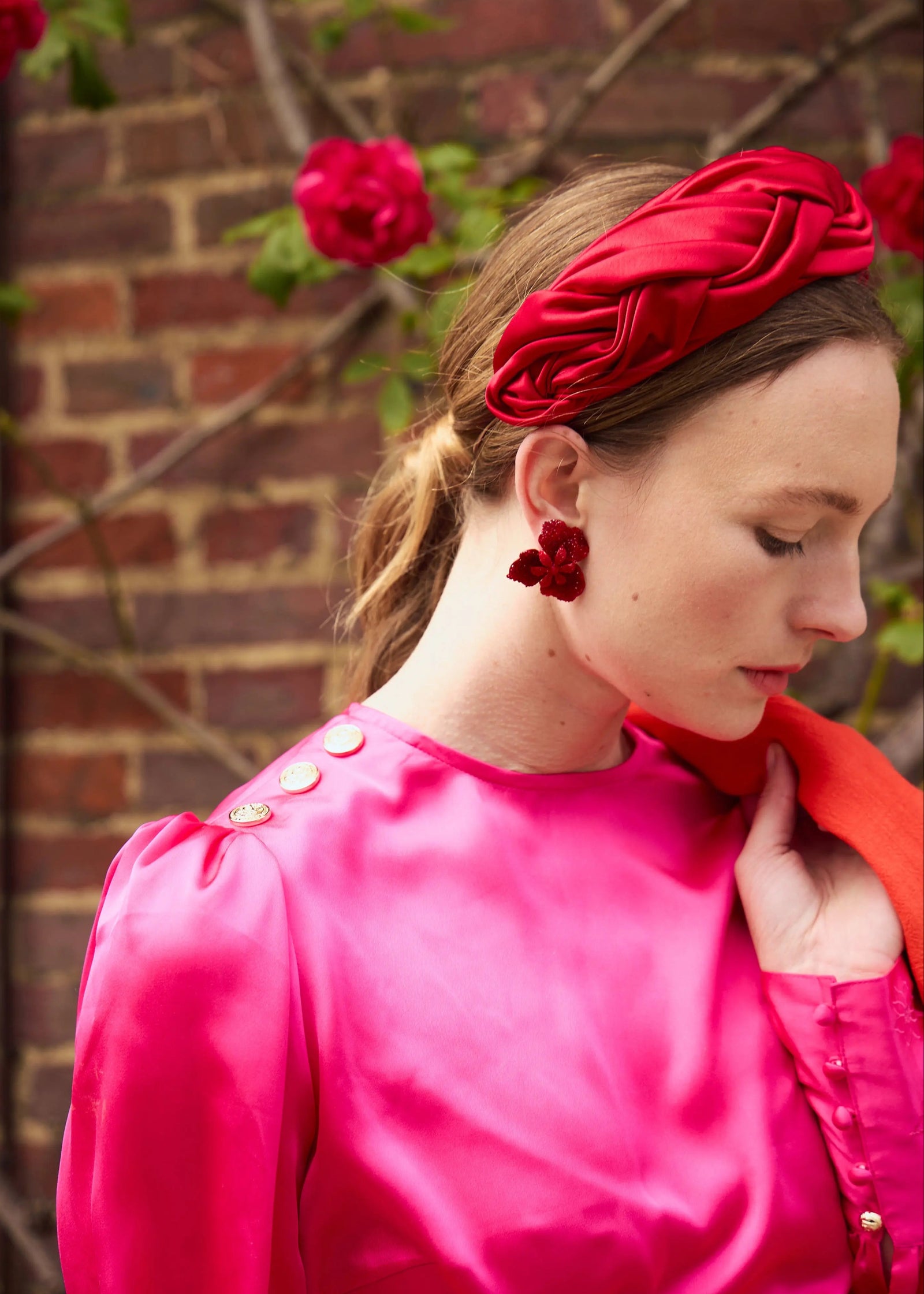 Antheia Headband in Satin in Red - Jane Taylor London