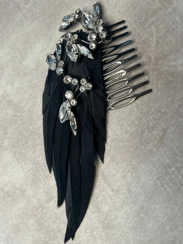 Black Feather Hair Slide Jane Taylor Design