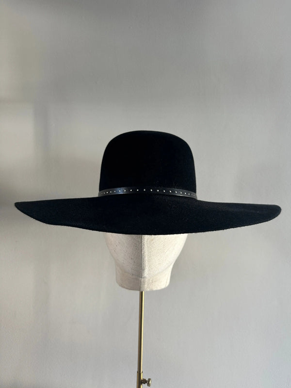 Black Suede Felt Floppy Hat with Metal Stud & Leather Trim Jane Taylor London