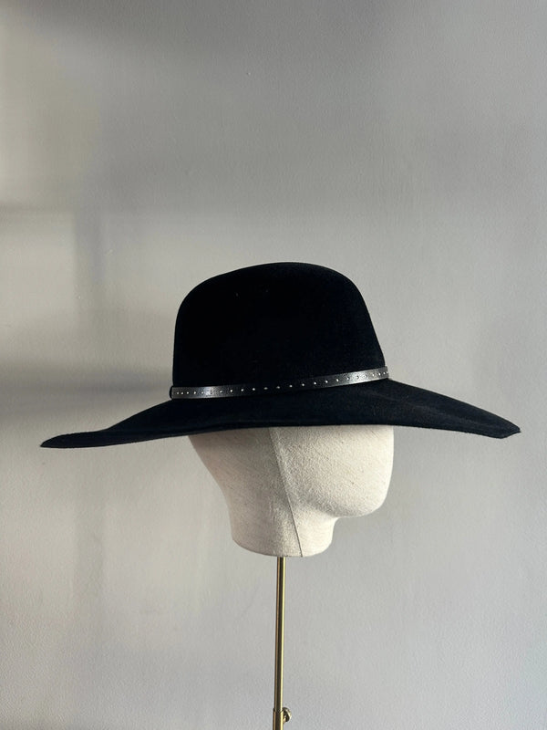 Black Suede Felt Floppy Hat with Metal Stud & Leather Trim Jane Taylor London