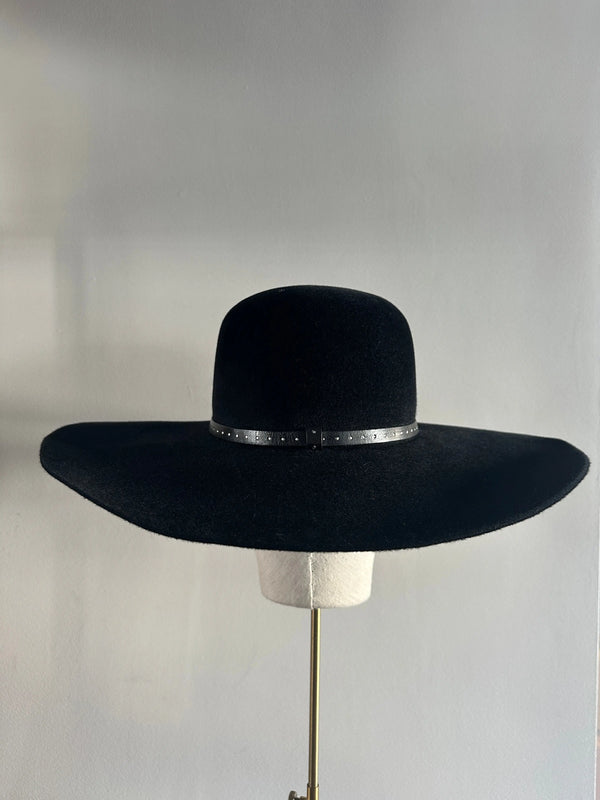 Black Suede Felt Floppy Hat with Metal Stud & Leather Trim Jane Taylor London