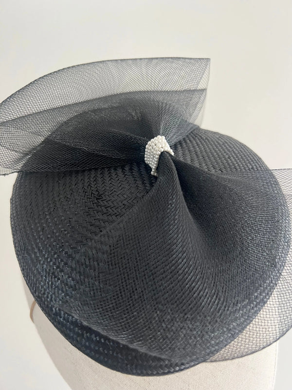 Black Teardrop Cocktail Hat with Crin Bow Jane Taylor London
