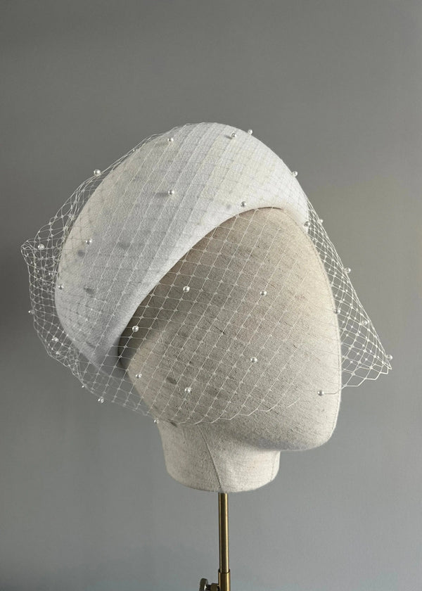 Bridal Bia Halo® in Crepe with Veil and Pearls Jane Taylor London