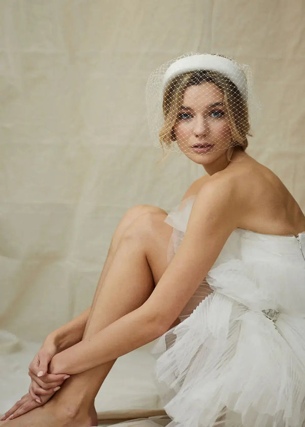 Bridal Cora Satin Headband with Veil Jane Taylor Design