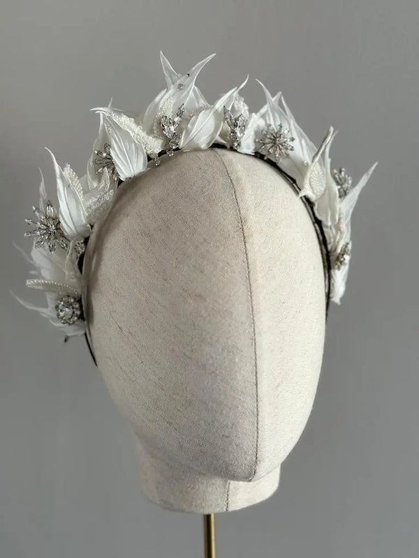 Bridal Satin Leaf Crystal Headband Jane Taylor London