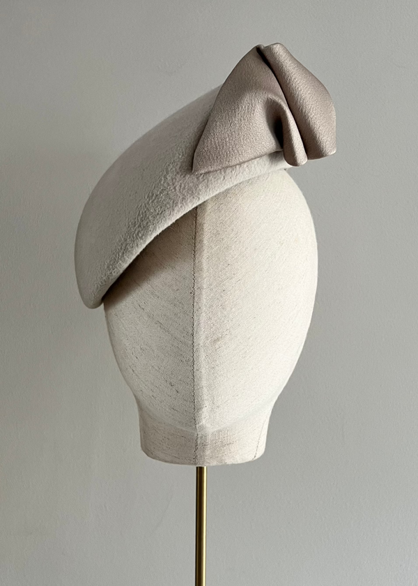 Chelsea Beret in Felt with Satin Bow in Alabaster Jane Taylor London