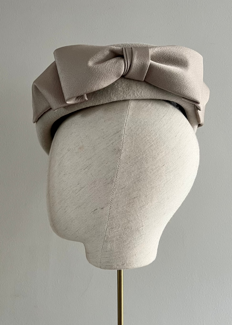 Chelsea Beret in Felt with Satin Bow in Alabaster Jane Taylor London