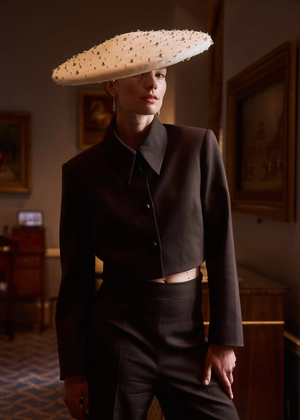 Conical Hat with Sprinkled Crystals in White Jane Taylor London