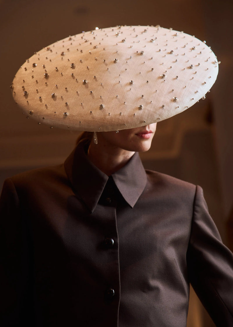 Conical Hat with Sprinkled Crystals in White Jane Taylor London