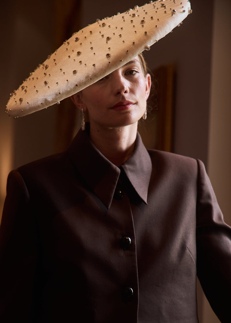 Conical Hat with Sprinkled Crystals in White Jane Taylor London