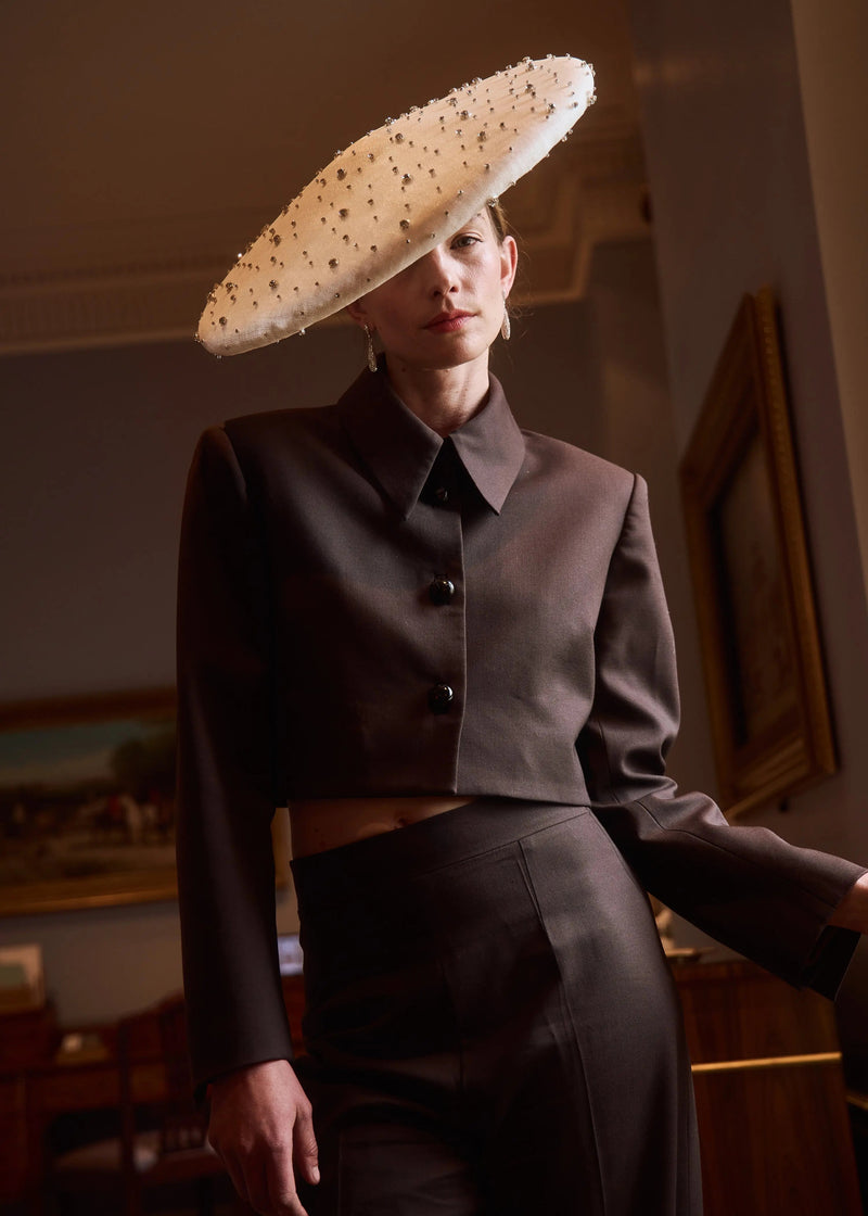 Conical Hat with Sprinkled Crystals in White Jane Taylor London