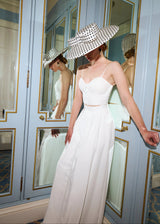 Cynthia Boater Hat in Silk in Polka Dot Jane Taylor London