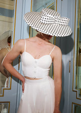 Cynthia Boater Hat in Silk in Polka Dot Jane Taylor London