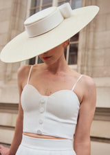 Cynthia Boater Hat in Straw with Bow in Ivory Jane Taylor London