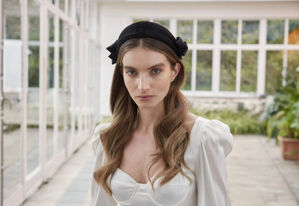 Diamond Pleated Band in Satin and Crepe - Black Jane Taylor London