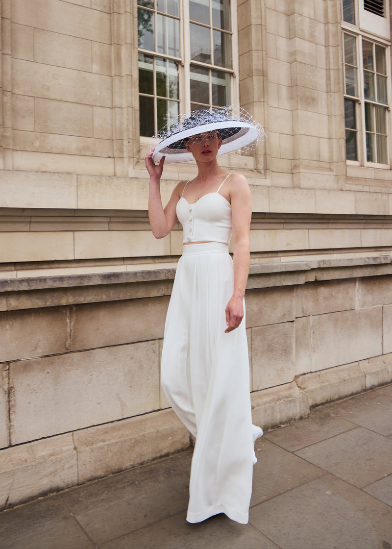 Downturned Brim Hat in Two Tone Sinamay with Veiling Jane Taylor London