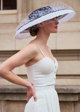 Downturned Brim Hat in Two Tone Sinamay with Veiling Jane Taylor London