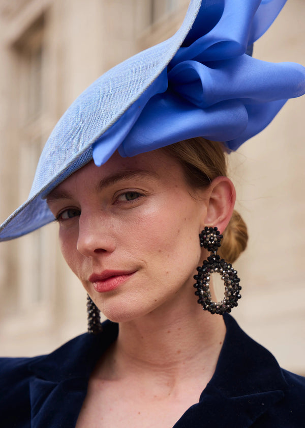 Electryone Hat in Straw with Organza Waves in Blue Jane Taylor London