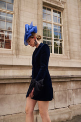 Electryone Hat in Straw with Organza Waves in Blue Jane Taylor London