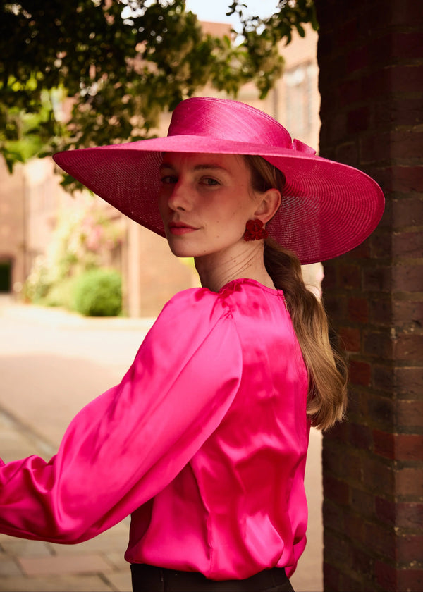 Enid Boater Hat in Straw with Pinokpok Bow Jane Taylor London