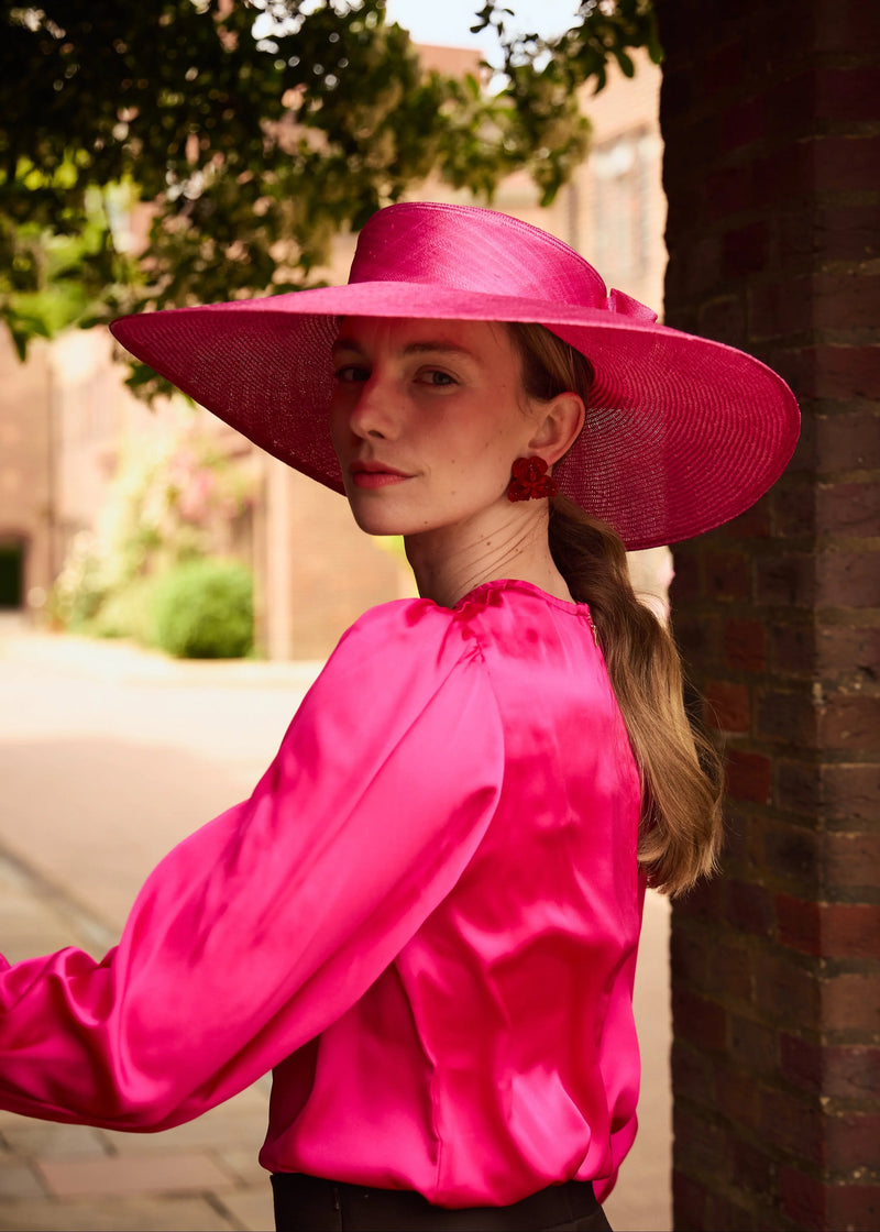 Enid Boater Hat in Straw with Pinokpok Bow Jane Taylor London