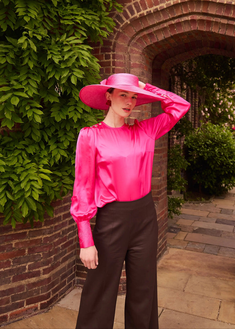 Enid Boater Hat in Straw with Pinokpok Bow Jane Taylor London