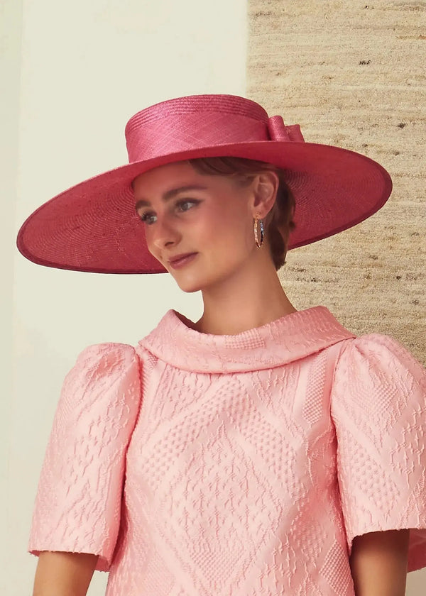 Enid Boater in Straw with Pinokpok Bow in Navy Jane Taylor London