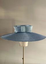 Enid Boater in Straw with Pinokpok Bow in Navy Jane Taylor London