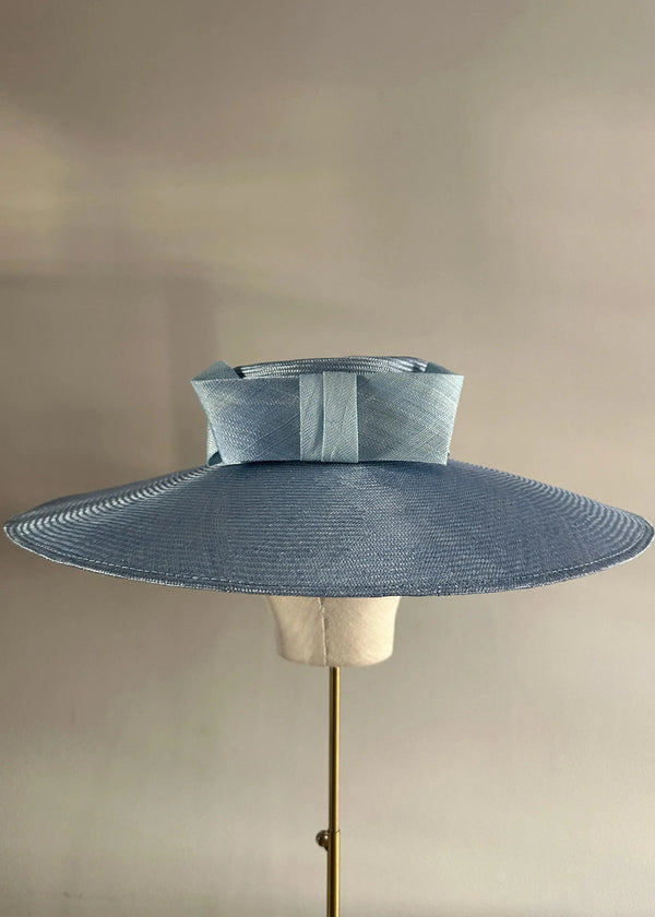 Enid Boater in Straw with Pinokpok Bow in Navy Jane Taylor London