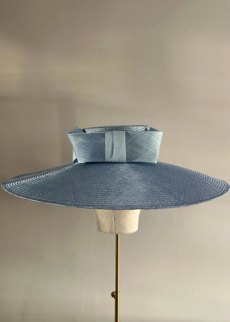 Enid Boater in Straw with Pinokpok Bow in Navy Jane Taylor London
