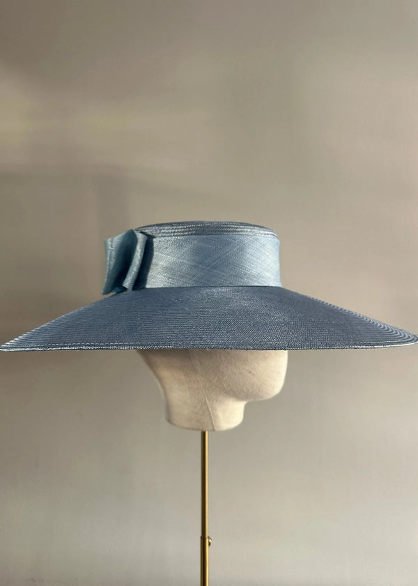 Enid Boater in Straw with Pinokpok Bow in Navy Jane Taylor London