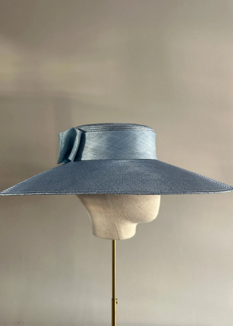 Enid Boater in Straw with Pinokpok Bow in Navy Jane Taylor London