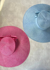 Enid Boater in Straw with Pinokpok Bow in Navy Jane Taylor London