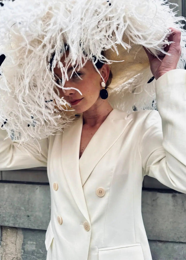 Enid Boater with Feather Boa in Ivory Jane Taylor London