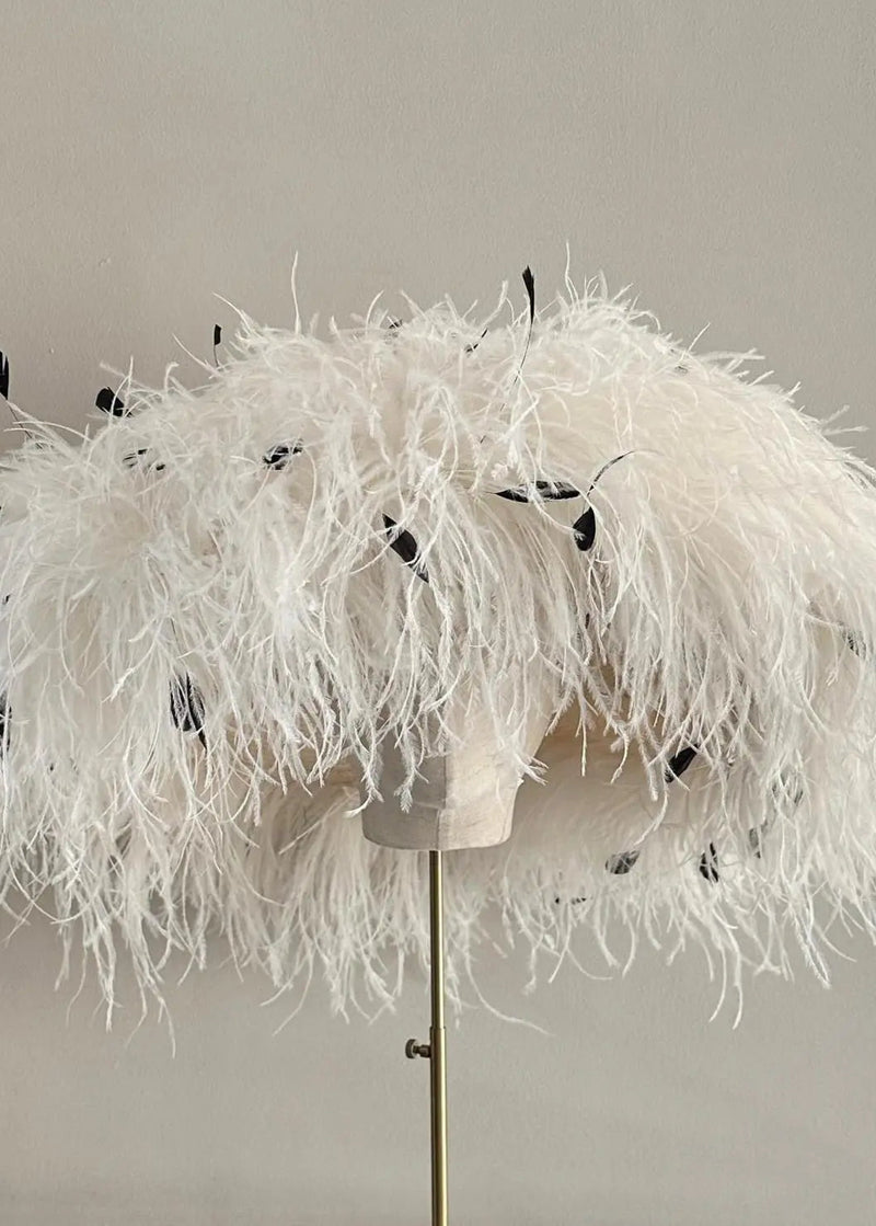 Enid Boater with Feather Boa in Ivory Jane Taylor London