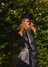 Structured Pillbox in Textured Velvet in Black