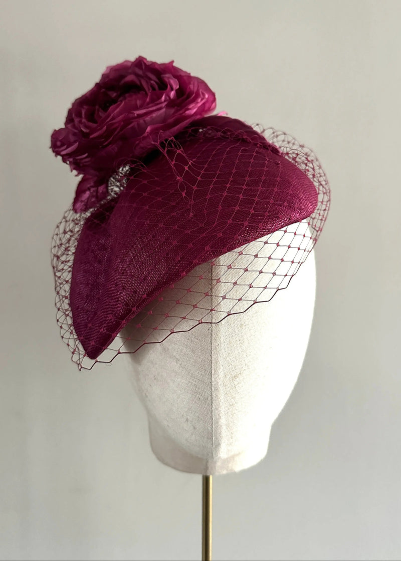 Fold Hat with Rose and Veiling in Pink Jane Taylor London