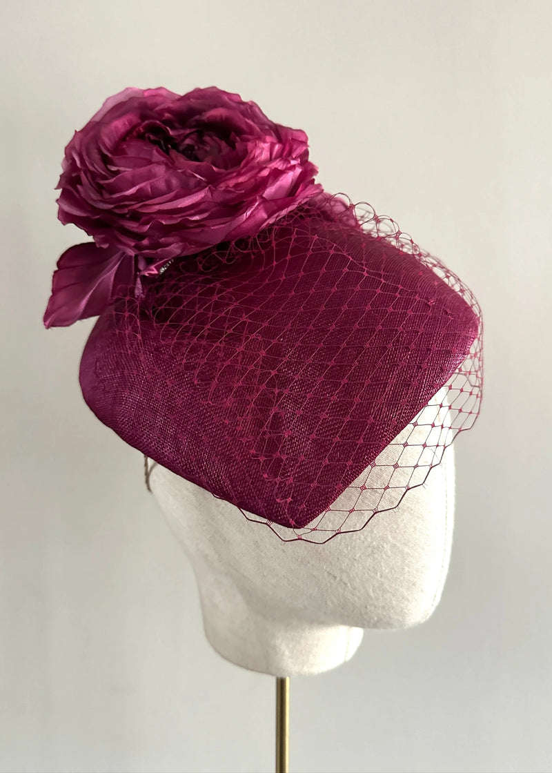 Fold Hat with Rose and Veiling in Pink Jane Taylor London