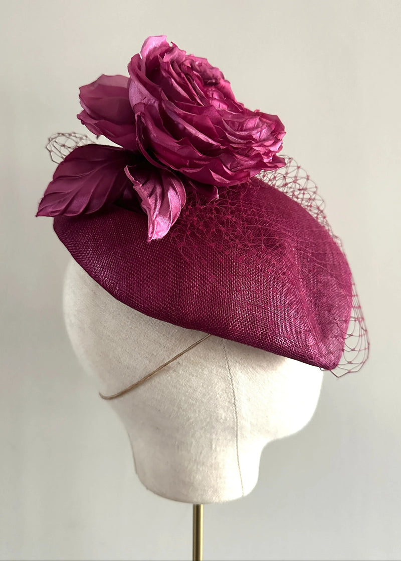 Fold Hat with Rose and Veiling in Pink Jane Taylor London