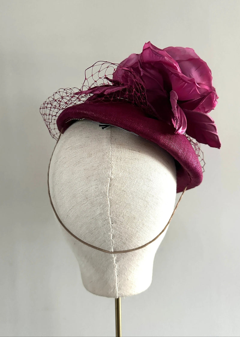 Fold Hat with Rose and Veiling in Pink Jane Taylor London