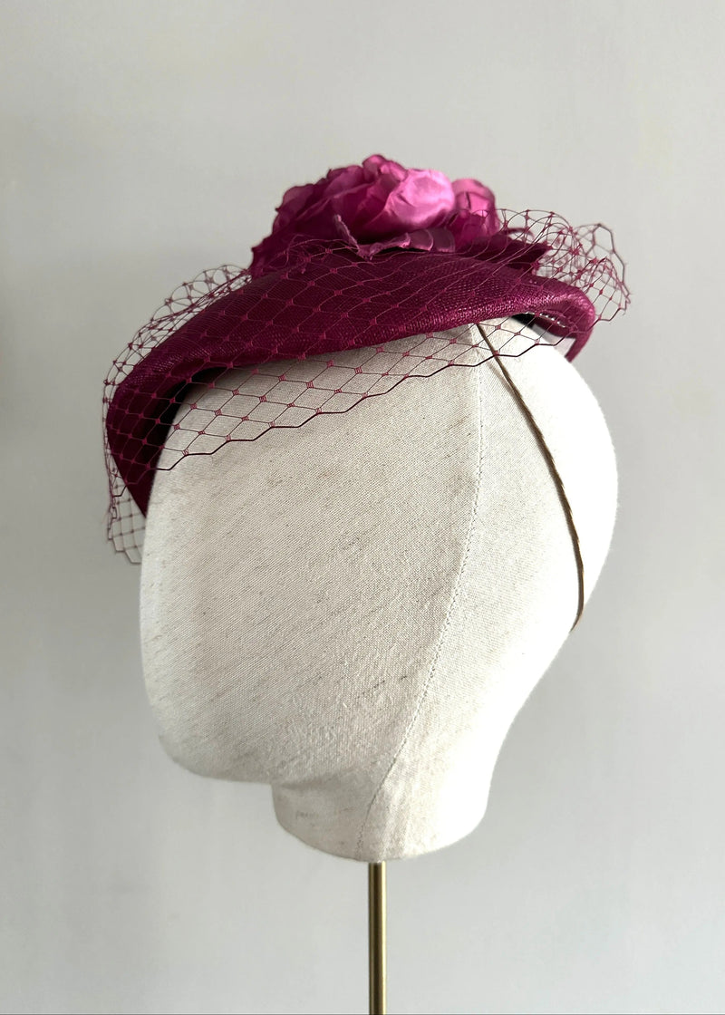 Fold Hat with Rose and Veiling in Pink Jane Taylor London