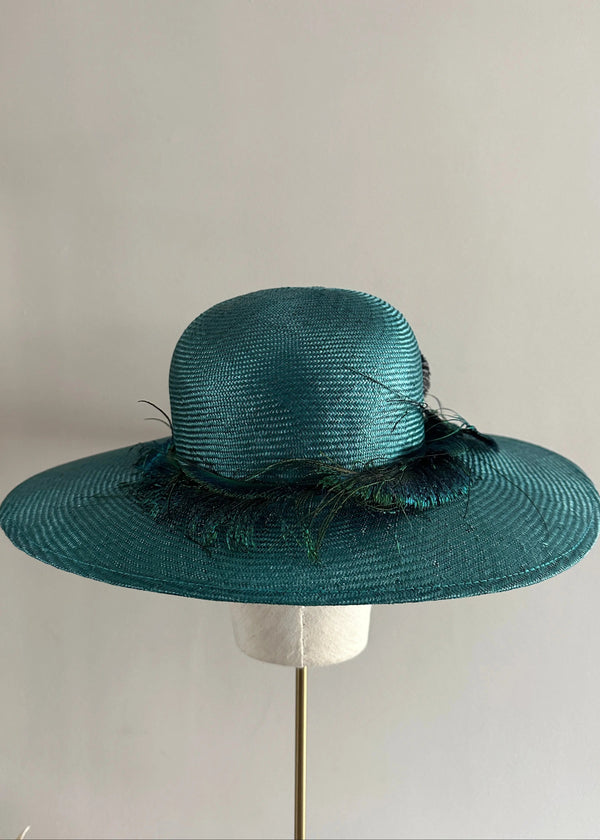 Graduating Brim in Straw with Peacock Feathers Jane Taylor London